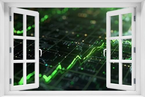 A line graph depicting a rapid decrease in stock prices with a green line.