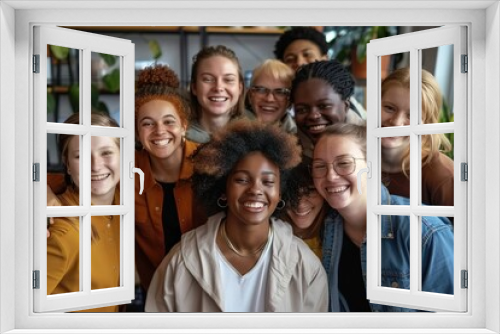 Multicultural happy people taking group selfie portrait in the office, diverse people celebrating together, Happy teamwork and lifestyle concept