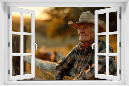 Elderly Rancher in Texas Hill Country by Wooden Fence at Golden Hour

