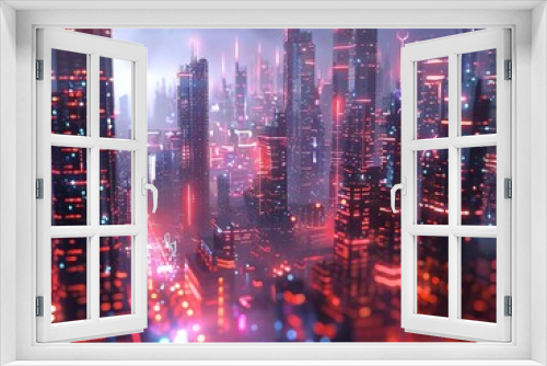 Futuristic city with sleek skyscrapers, neon lights, scifi style, digital rendering
