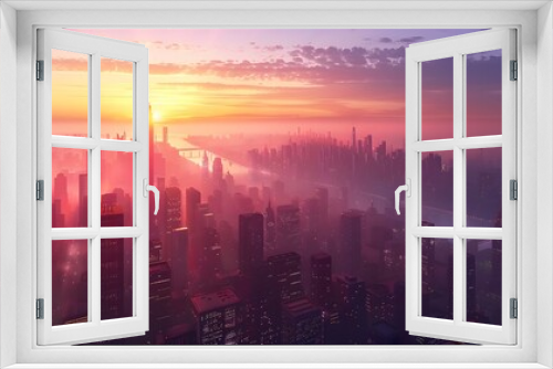 Breathtaking Dawn Cityscape Skyline of Modern Metropolis with Stunning Architecture and Colors