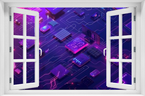 Graphic depiction of the links among various technologies, from purple to deep blue gradient