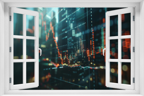 Business background view with city view and graph charts blurred background economic growth