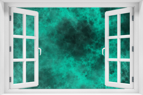 Fototapeta Naklejka Na Ścianę Okno 3D - Abstract sea green watercolor hand painted watercolor. Grunge marbled pattern and rough paint brush strokes in Teal color powder explosion, isolated on dark cosmic powder Scattered Copy Space messy