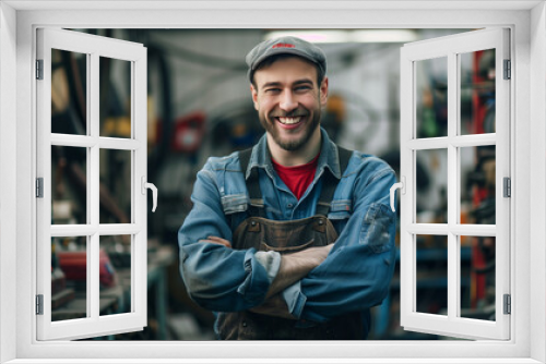 portrait of a smiling mechanic at repair workshop