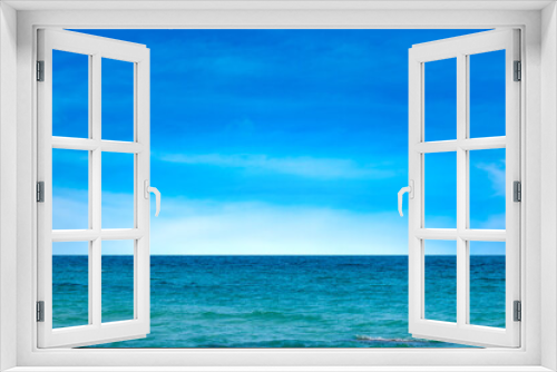 Fototapeta Naklejka Na Ścianę Okno 3D - Ocean sea background and the clear sky For summer vacation ideas Nature of summer sea water with sunlight The sea sparkles against the blue sky	