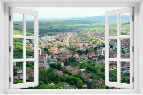 Panorama Rupea city in Transylvania, Romania . View from  Rupea fortress.