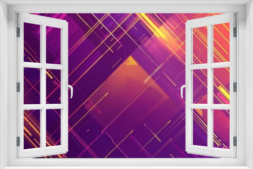 Abstract digital background with purple and orange colors featuring geometric shapes and grid patterns