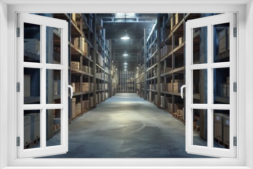 Warehouse shelves filled with boxes