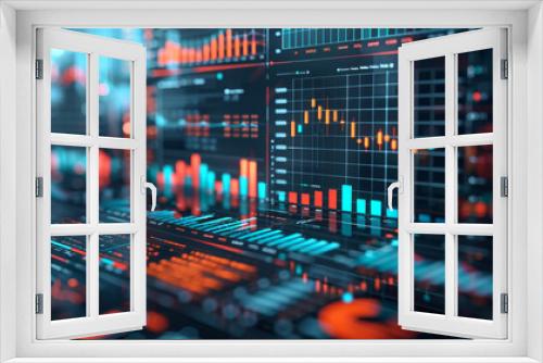 Digital representation of business finance with graphs and charts for financial planning and investment in a corporate setting.