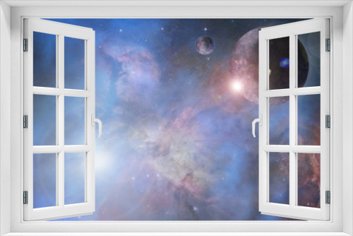 Fototapeta Naklejka Na Ścianę Okno 3D - Bright Nebula with planets