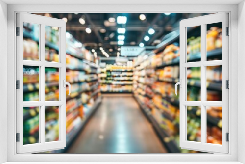 A blurry image of a grocery store aisle with a lot of food items. Generate AI image