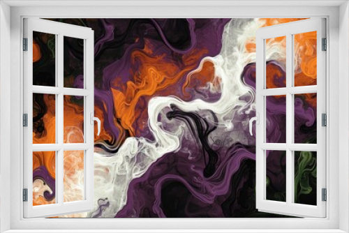 Spooky Halloween Abstract Textures with Deep Oranges, Blacks, Purples, Ghostly White Swirls, and Eerie Green Accents