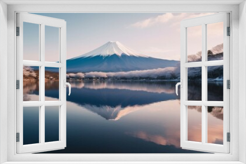 fuji mountain view from relaxed lake, sunset view