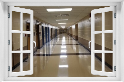 Empty school hallway with student lockers