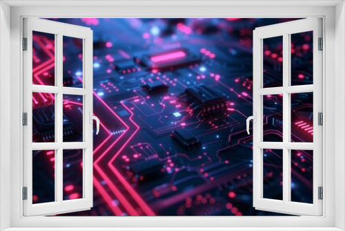 Animated futuristic server and abstract background circuit board. 3D rendering of the futuristic server and abstract background.