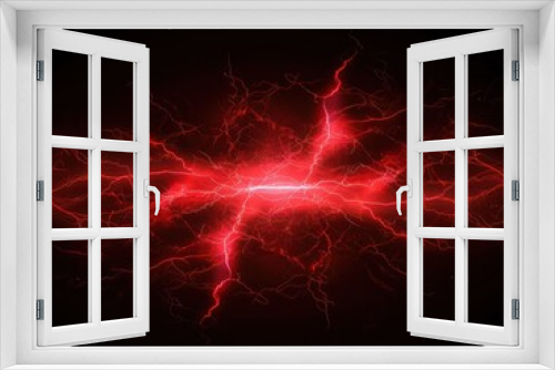 Thunder lightning vector electric power effect isolated on black background. Red spark blast VFX illustration. Flash lightning explosion magical spell attack. Energy discharge neon thunderstorm