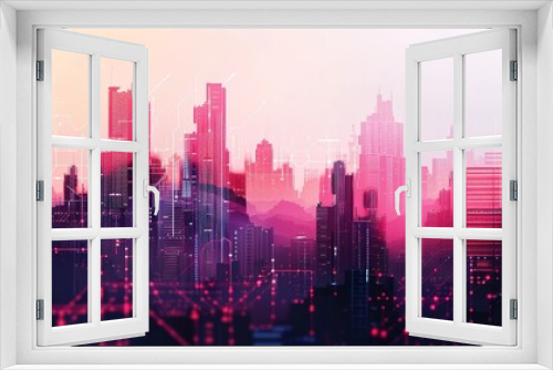 Futuristic digital landscape featuring towering skyscrapers and innovative,tech-inspired architectural elements. The scene presents a visionary,minimalist cityscape with a clean,sleek.