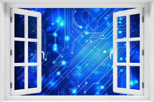 Blue Technology Background with High-Tech Concept, Internet Network Connections, Social Media Marketing, Collaboration, Communication, Digital Electronic Information, AI-Generated High-Resolution Wall