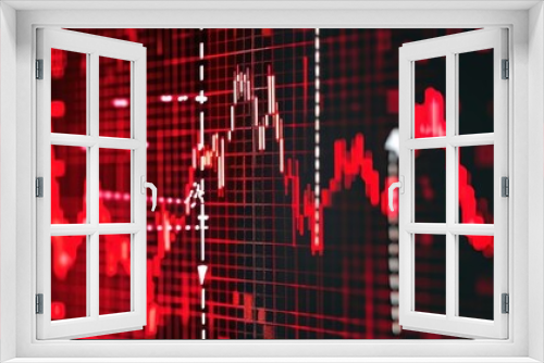 Red stock market chart with fluctuating prices symbolizing financial volatility and market trends on a black background.