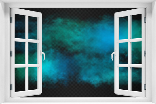 Fototapeta Naklejka Na Ścianę Okno 3D - Ocean blue, teal, cobalt, azure, lapis colorful horizontal smoke cloud. Vector realistic water mist isolated on the semi transparent dark background