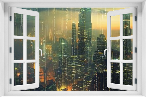 A futuristic city scene as an abstract wallpaper, depicting a digital background with a best-seller potential