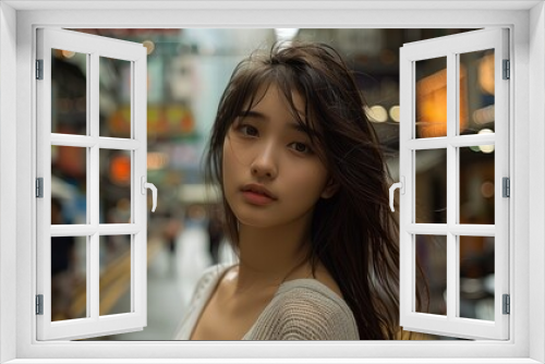 Beautiful model in hong kong street. Generative AI.