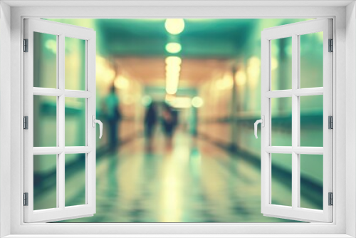 Blurred image of people walking in a hospital hallway. AI.
