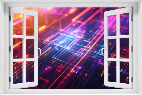 Abstract technology background with bright holographic grids, digital interface, futuristic aesthetics
