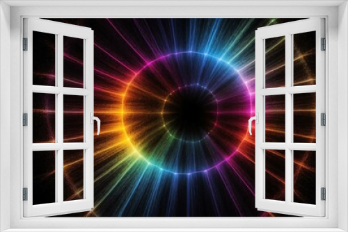 rainbow light center radial explosion isolated in blac background