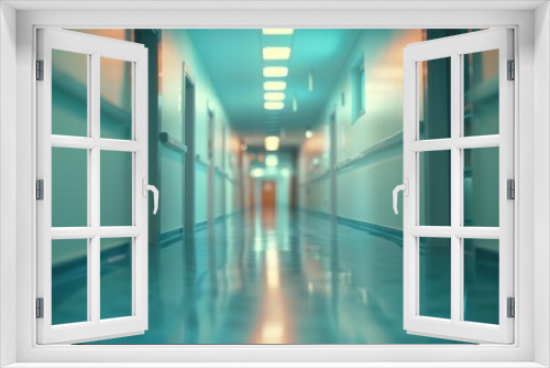 abstract hospital corridor blurred perspective luxurious modern design elements sterile yet sophisticated atmosphere