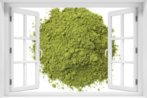 Fototapeta Naklejka Na Ścianę Okno 3D - Pile of green matcha powder isolated on white, top view