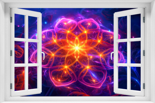 Neon Psychedelic Surrealism 3D Flower of Life Fractal Backdrop with Sacred Geometry