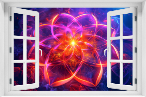 Neon Dreams Sacred Geometry in 3D Fractal Flower of Life - A Psychedelic Surrealism Masterpiece