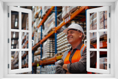 old male warehouse employee smiling