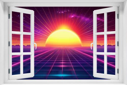 Retro futuristic background with 3D illustration in the 1980s style.