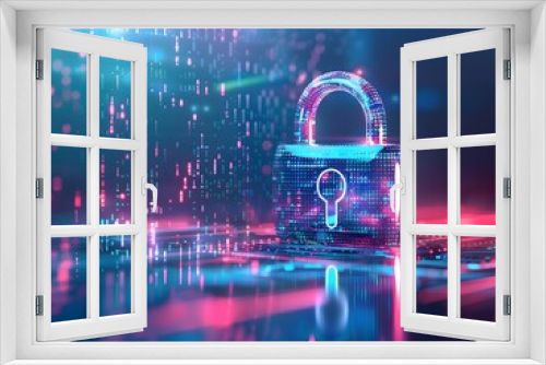Cybersecurity concept with digital lock and binary code., clean background, Photo stock style, clean background, no copyrighted logo, no letters
