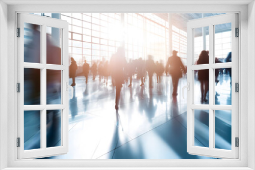 Commuters Walking in a Busy Modern Glass Building Terminal