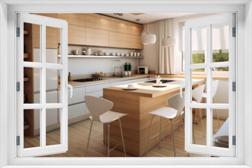 A kitchen with a table and chairs