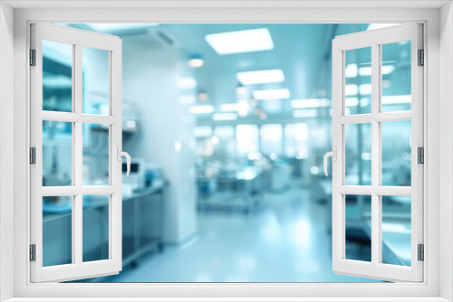 Modern medical laboratory interior blurred panoramic view