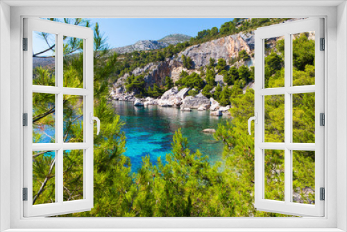 Fototapeta Naklejka Na Ścianę Okno 3D - Blue lagoon, island paradise in Adriatic Sea of Croatia, Hvar.
