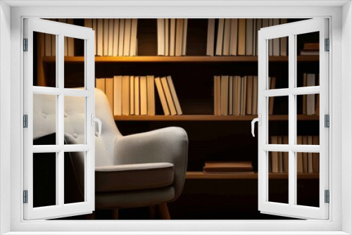 A cozy study nook filled with vintage textbooks on wooden shelves, warm lighting, and a comfortable reading chair, capturing the essence of literature and study