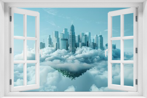 Floating Metropolis Above Ethereal Clouds Reaching Towards the Sky