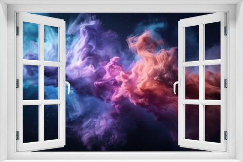 An abstract depiction showcasing a captivating blend of colorful smoke clouds in vibrant hues of blue and pink, set against a backdrop of a dark, starry space.