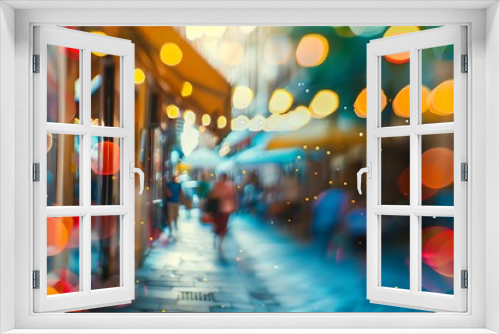 A colorful street scene with a bokeh effect from the bustling city life