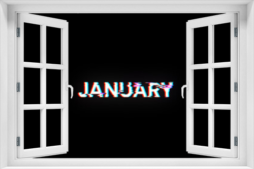 3D rendering January text with screen effects of technological glitches
