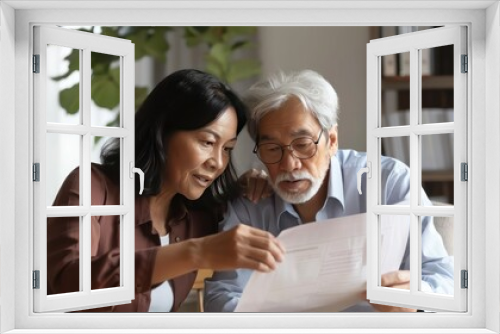 Elderly couple reviewing their retirement income statement with a financial advisor. 