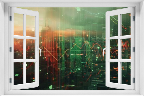 Double Exposure of a Graph With Upward Trend Overlooking Cityscape