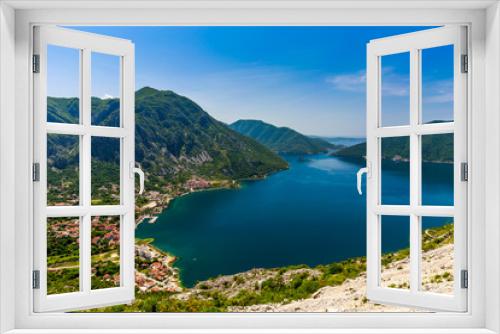 Fototapeta Naklejka Na Ścianę Okno 3D - Montenegro seashore, Bay of Kotor / Beautiful landscape with Risan town ,sea and mountains. Montenegro