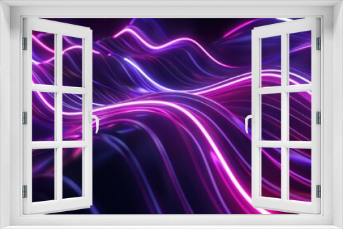 Abstract Neon Waves in Dark Purple